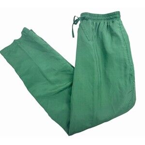 Y2K 100% Silk High Waist Pull-On Pants Green Lined Track Hip Hop Lounge 90's L